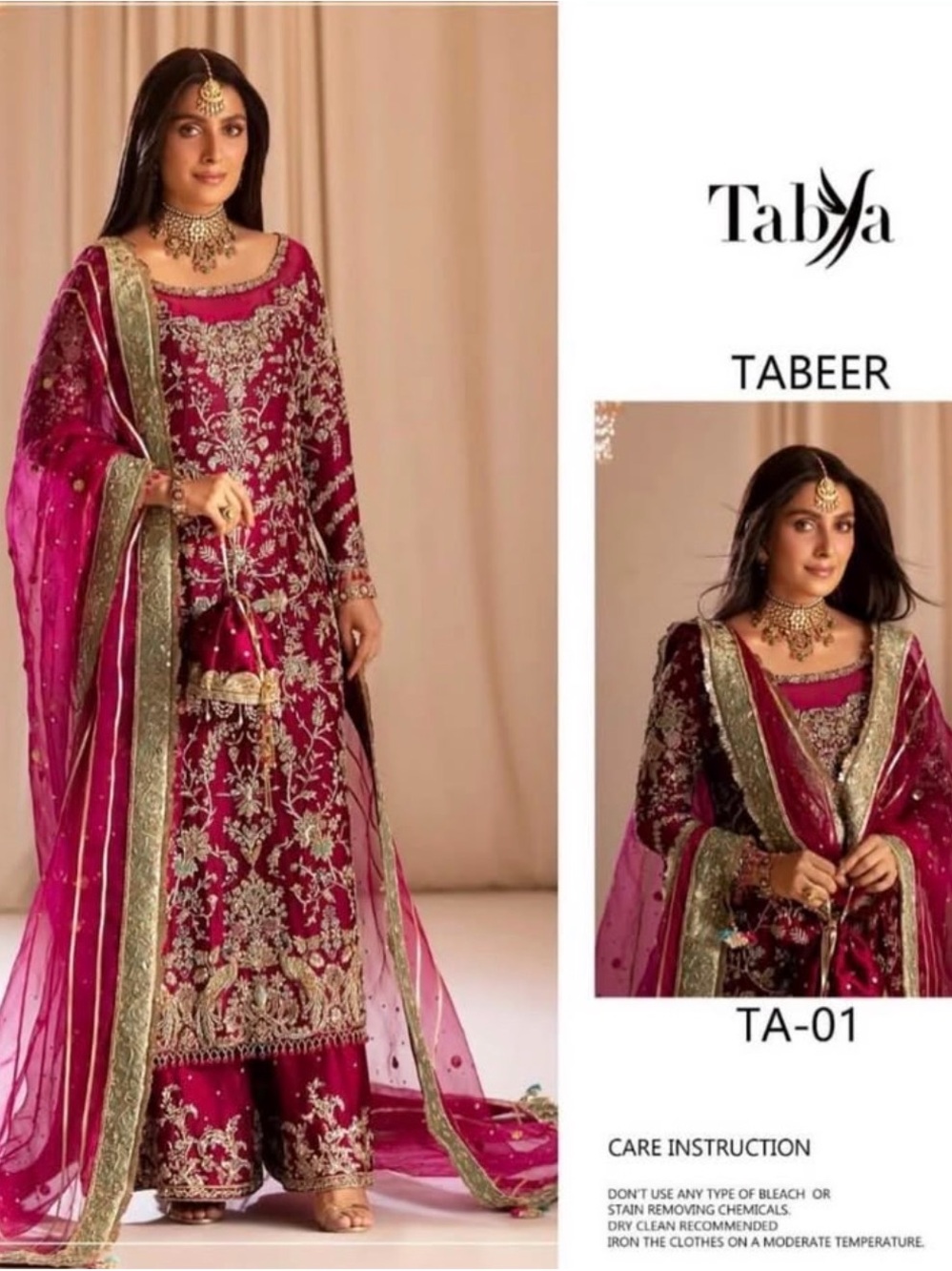 Pakistani Tabeer Women's Embroidered Pink Formal Dress Set